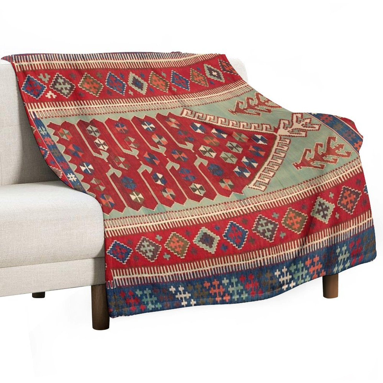 Antique Turkish Carpet Kilim Print Durable Throw Blanket