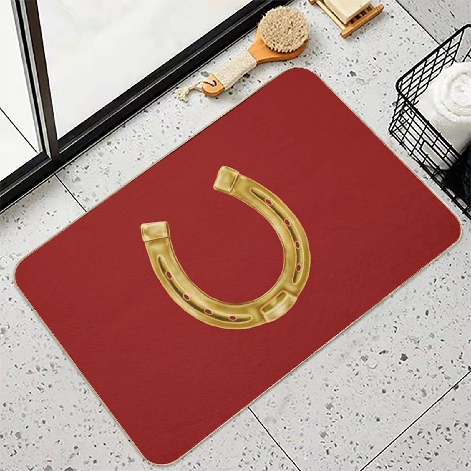 Cowboy Luck Horseshoe Art  Easy Maintenance Bath Mat