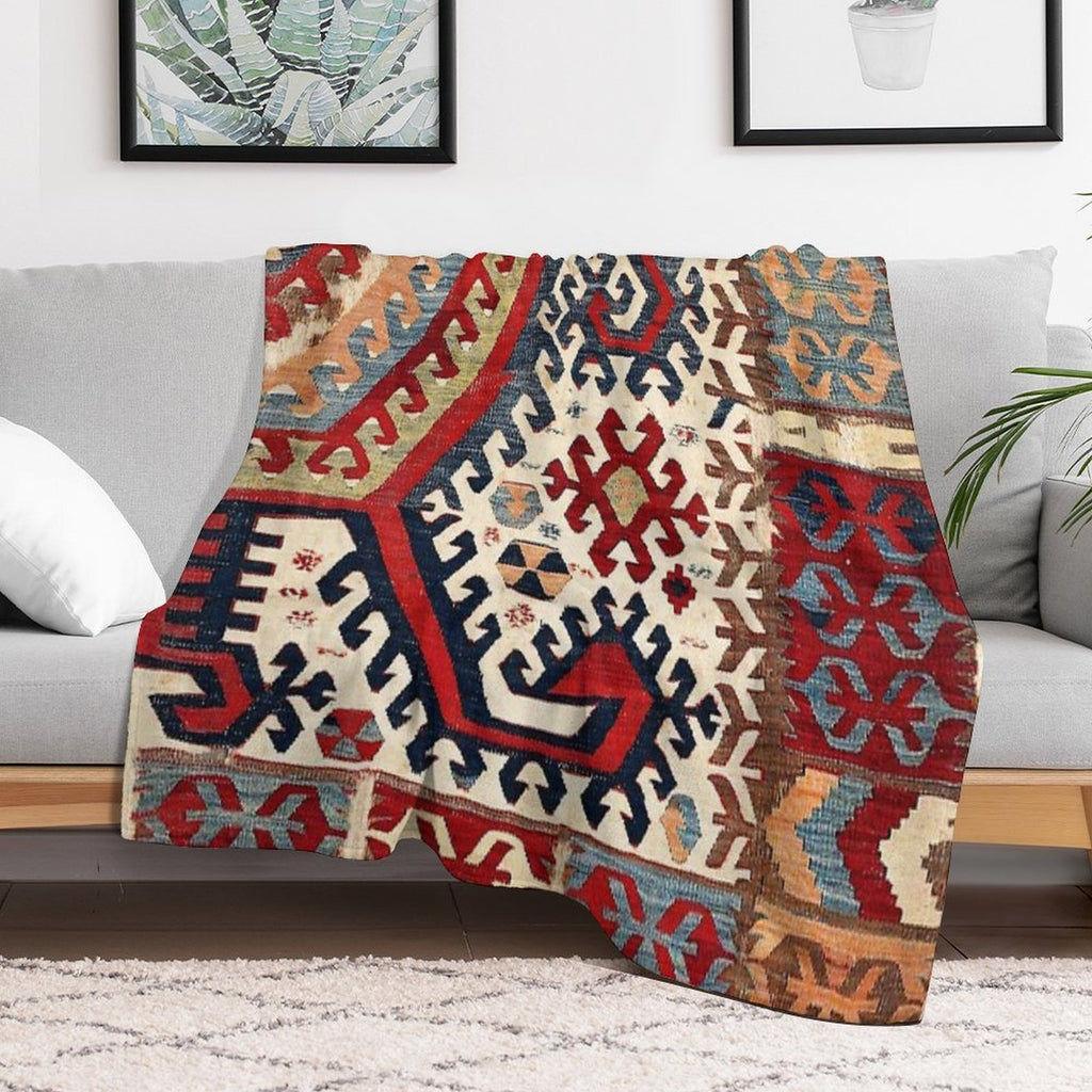 Hotamis  Antique Konya Turkish Kilim Print Velvety-soft Throw Blanket