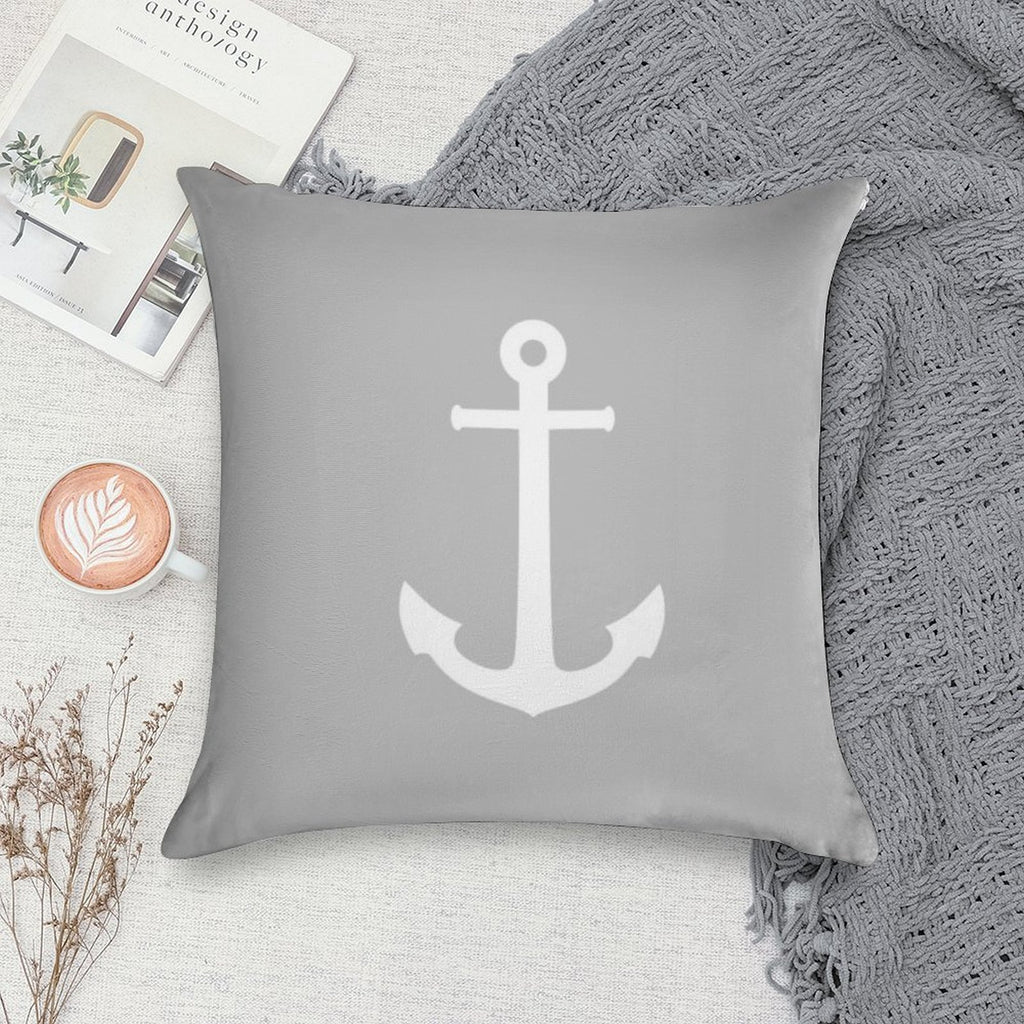 White Anchor On Silver Gray Soft Hidden Zipper Throw Pillow