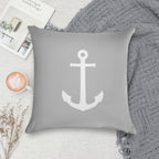 White Anchor On Silver Gray Soft Hidden Zipper Throw Pillow