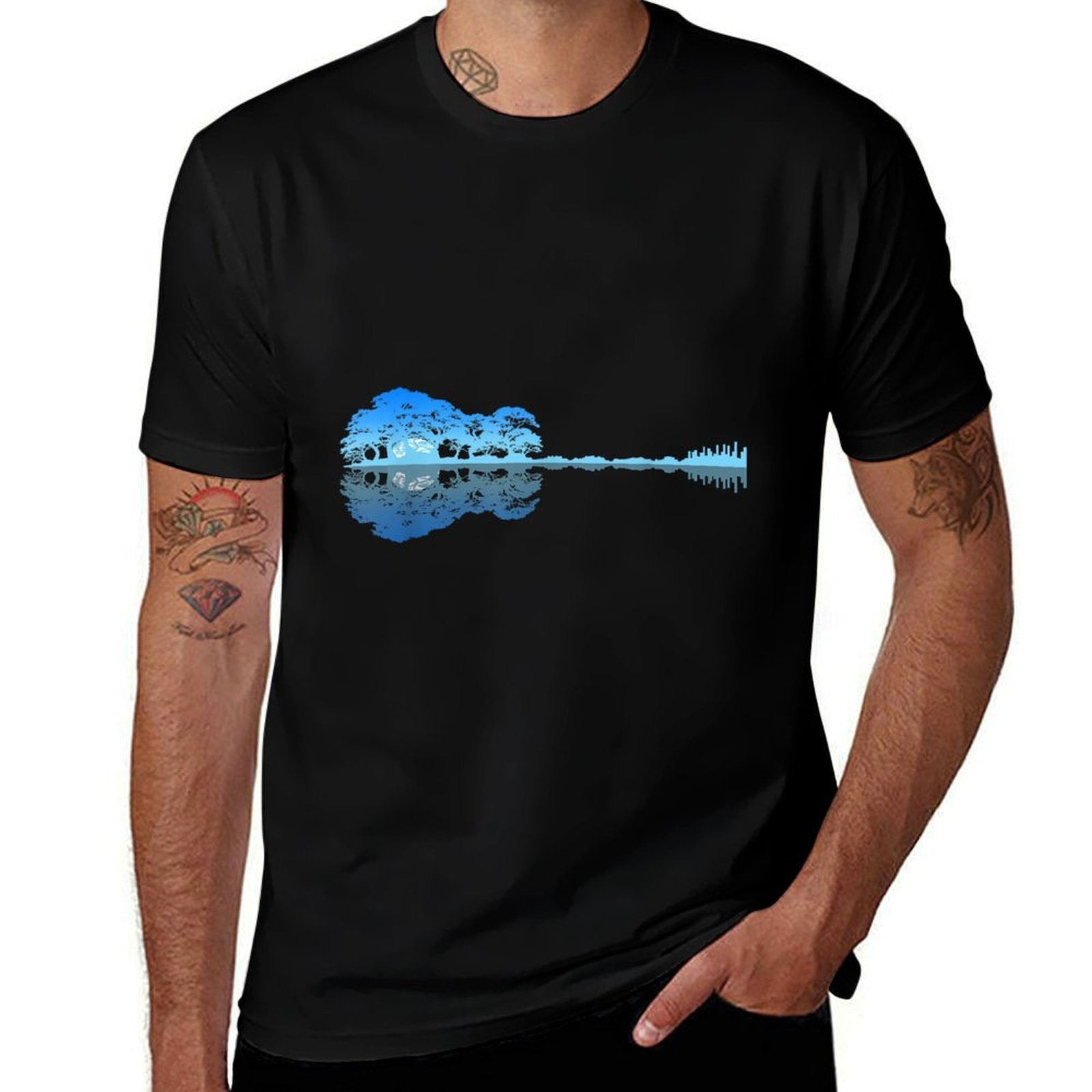 Guitar Shadow Lake Love Guitar Musician Guitarist Music  Polyester Blend T-Shirt