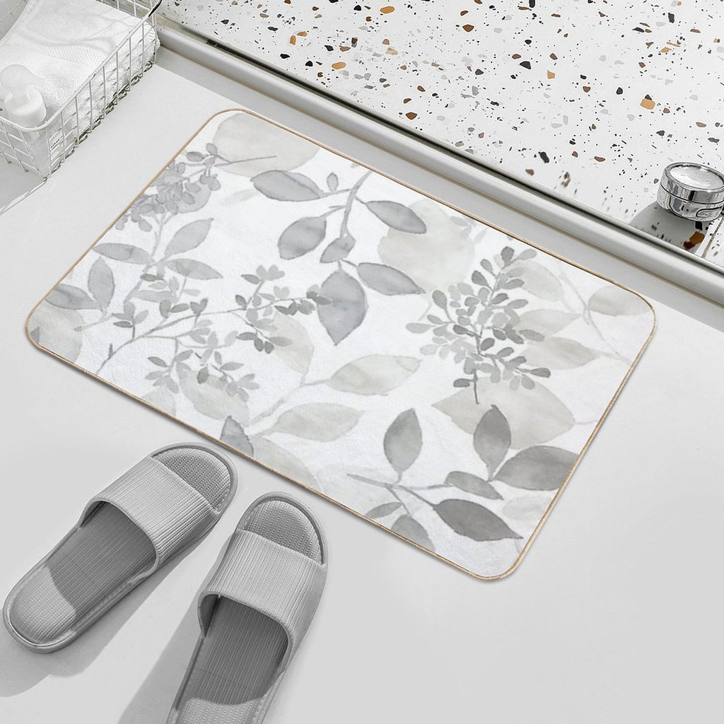 Grey Watercolor Leaves  Rapid-Drying Bath Mat