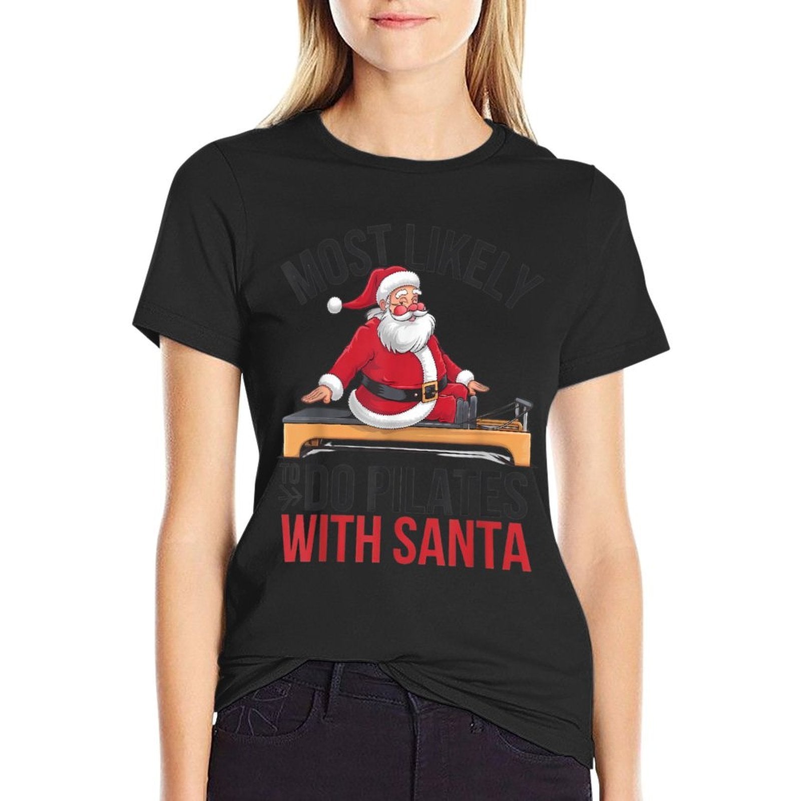Pilates Most Likely To Do With Santa Funny Merry Christmas  Oversized Silhouette T-Shirt