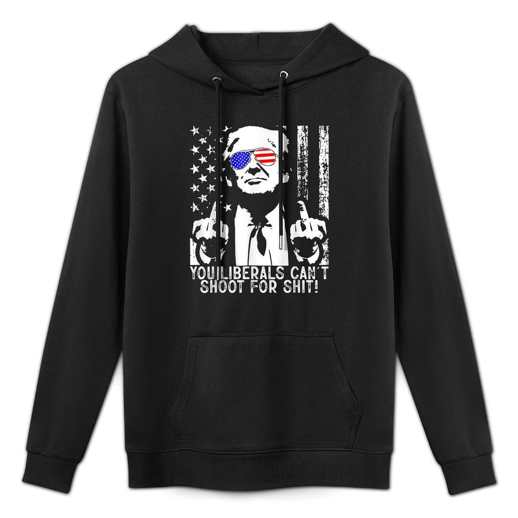 Trump You Liberals Can&#39;t Shoot For Shit American USA Flag Medium-Weight Fabric Hoodie