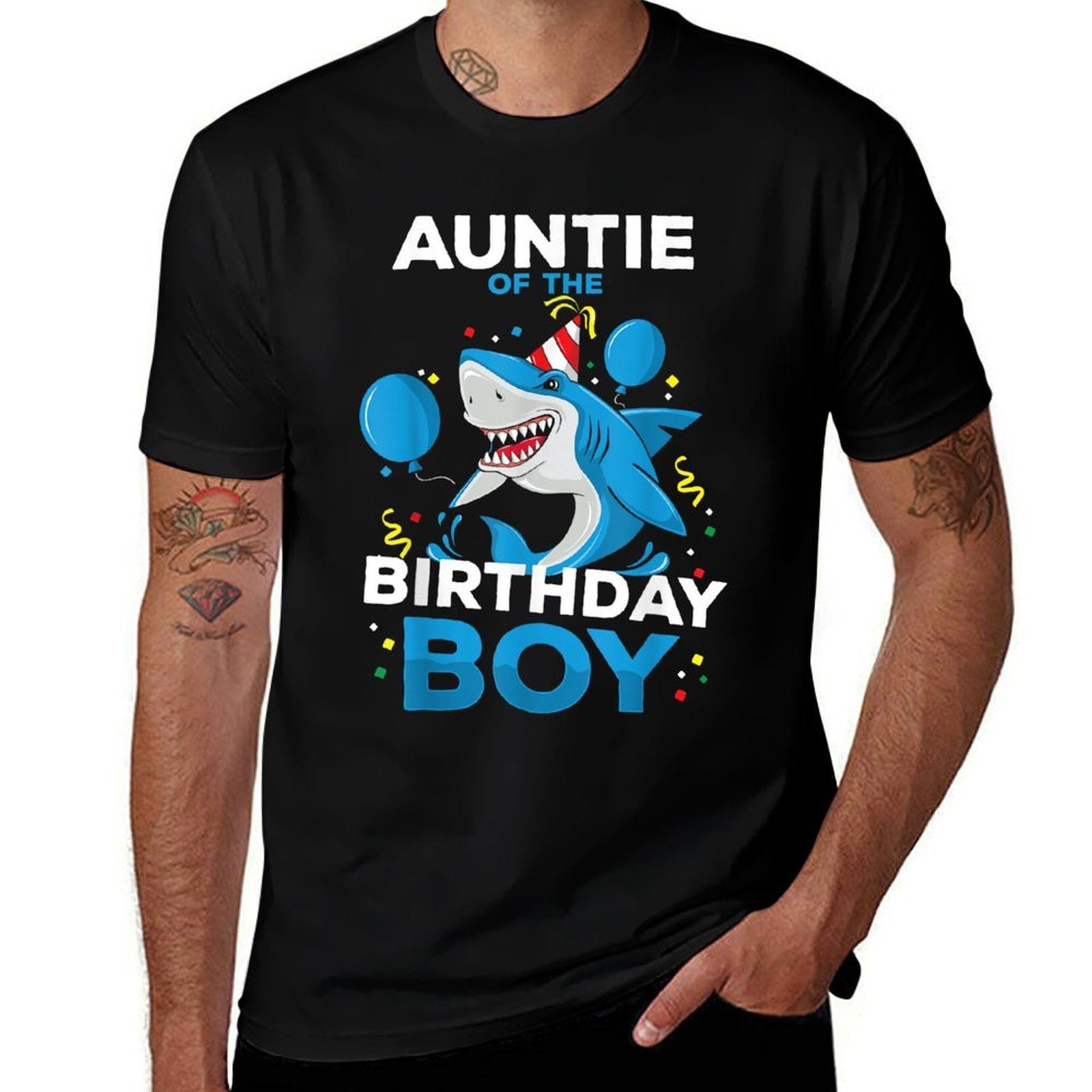 Auntie of The Birthday Boy Shark Ocean Theme Matching Family  Moisture-wicking T-Shirt