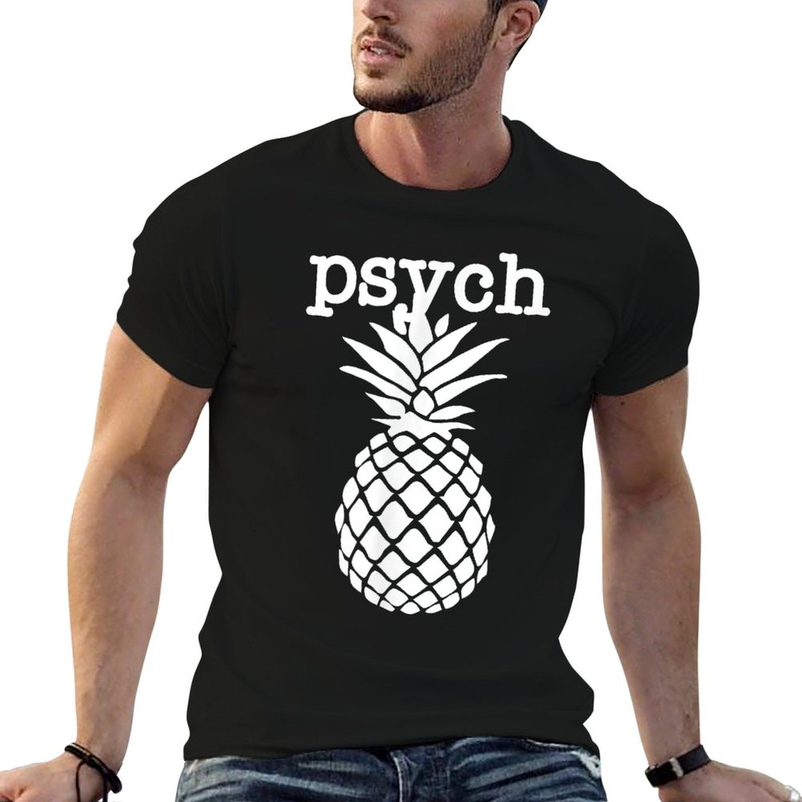Mens Psych Pineapple Fruit Funny Graphic White  Summer-ready Fabric T-Shirt