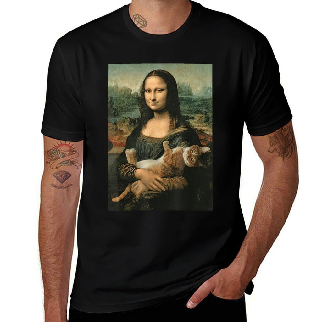 Mona Lisa With Orange Cat Funny Art Painting  Affordable Price T-Shirt