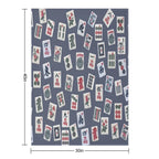 Mahjongg Game Tiles Design on Blue Color Wrinkle-free Throw Blanket