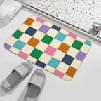 Colorful Squares Green Violet  Odorless Bath Mat