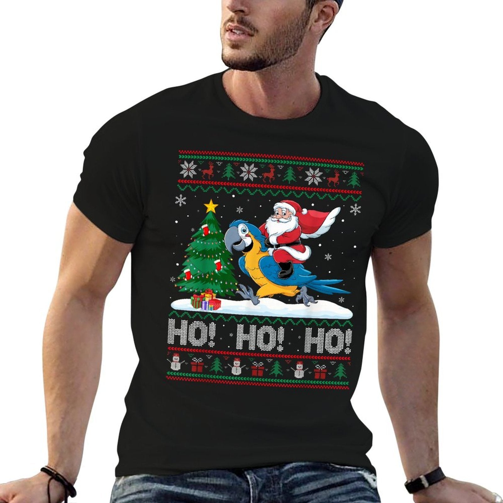 Xmas Tree Lighting Santa Riding Parrot Christmas  Soft T-Shirt