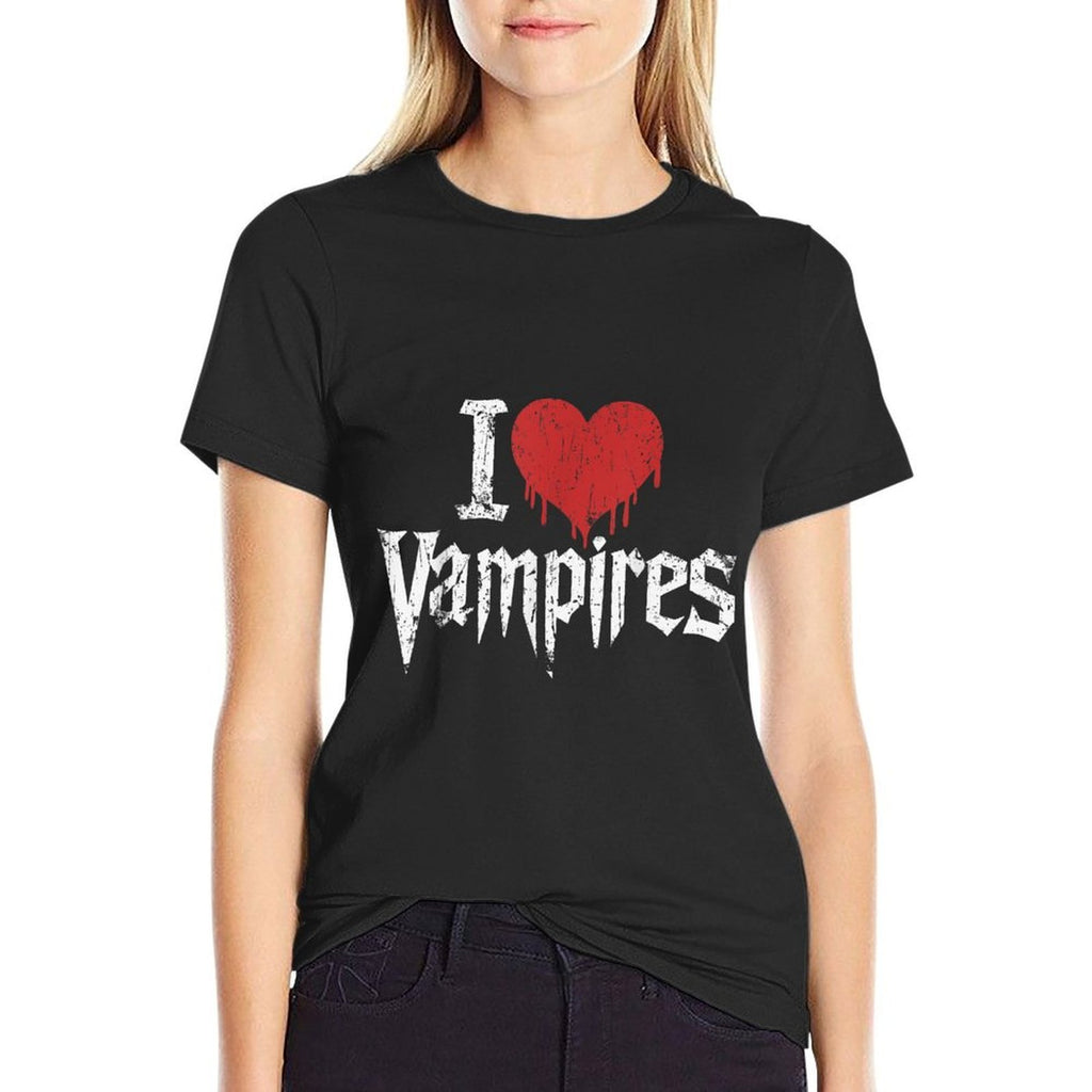 I Love Vampires I Red Heart Vampires Grunge Halloween Horror  Stretchy T-Shirt