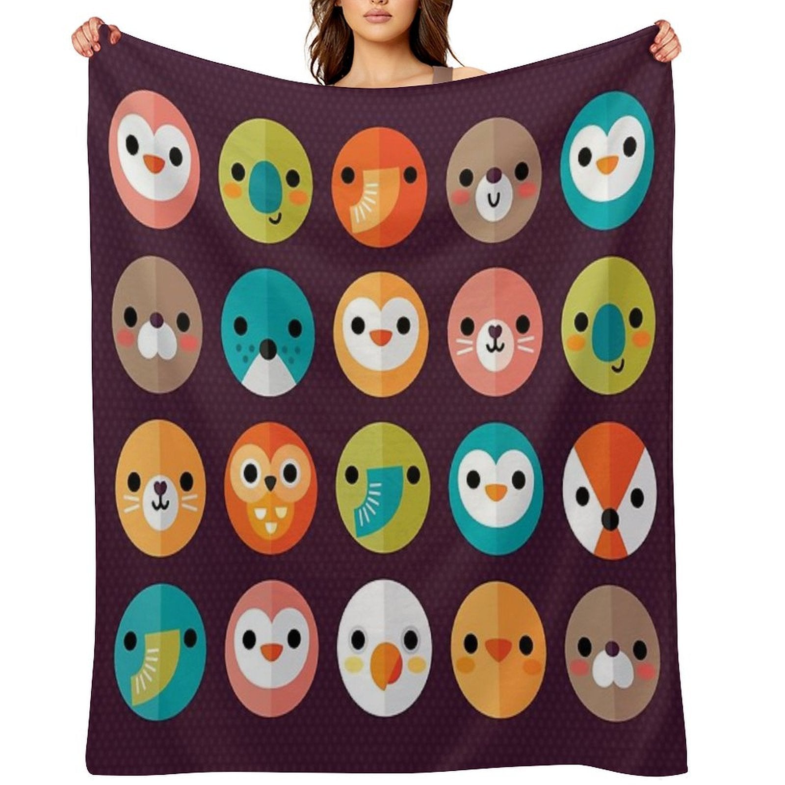 Smiley Faces - Cute Animal Faces Shrink-resistant Throw Blanket