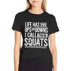 Funny Fitness Gym Workout Weights Squat Men Women  Rolled Sleeves T-Shirt