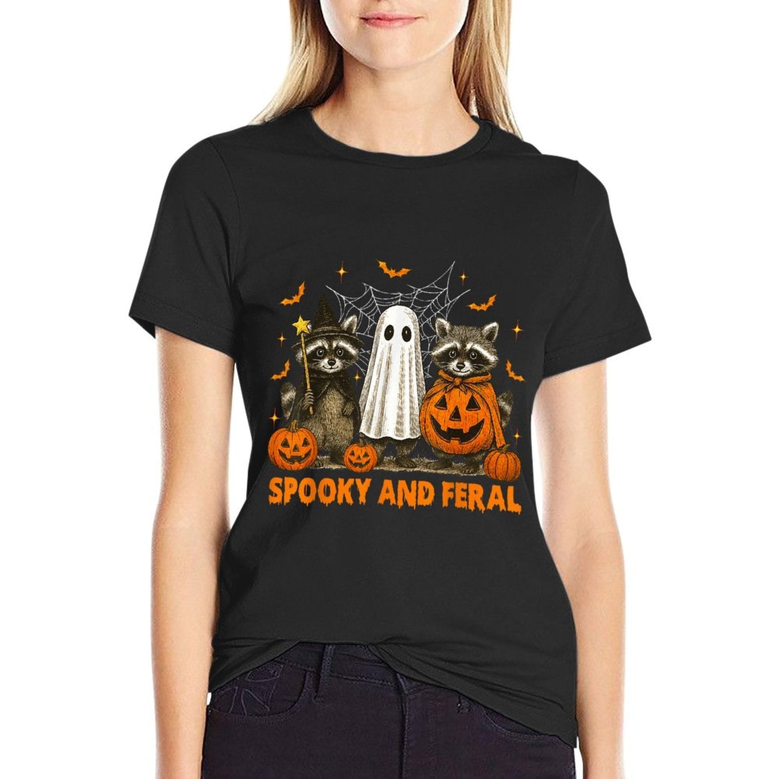 Spooky And Feral Halloween Cute Ghost Raccoon Trick Or Treat  Durable T-Shirt