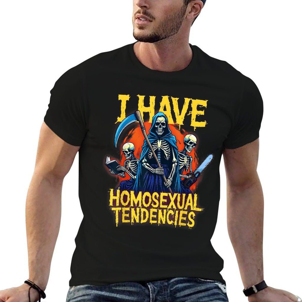 I Have Homosexual Tendencies Hard Skeleton Funny Meme  Oversized Silhouette T-Shirt