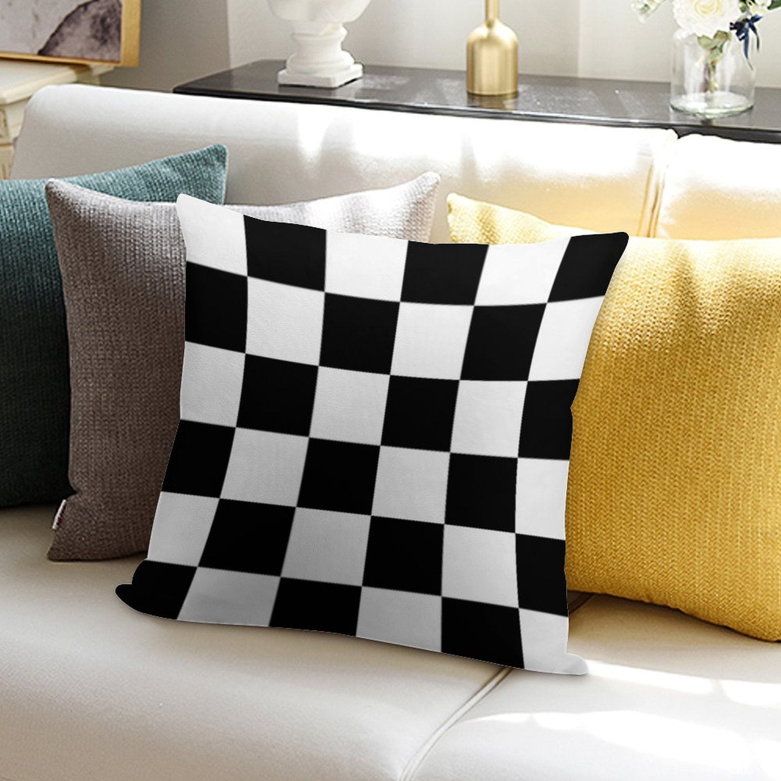 Chequered Flag Soft Reinforced Edging Throw Pillow