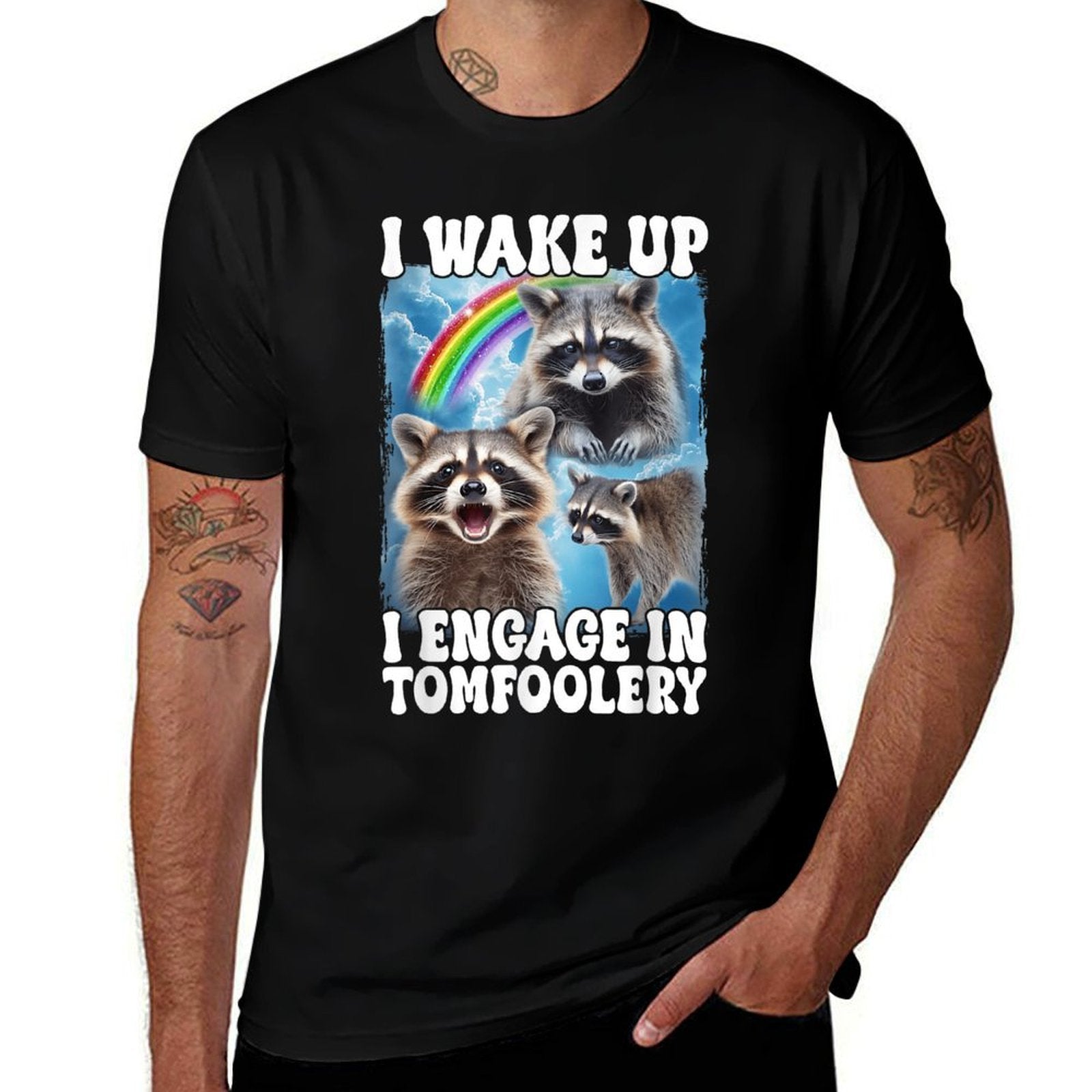Silly Raccoon Funny Oddly Specific Meme Unisex-Adults Meme Black Small  Rolled Sleeves T-Shirt