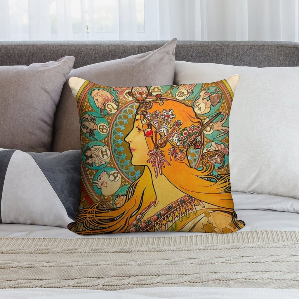 Zodiac, (1896) - Alphonse Mucha. HIGH DEFINITION Soft Home Decor Throw Pillow