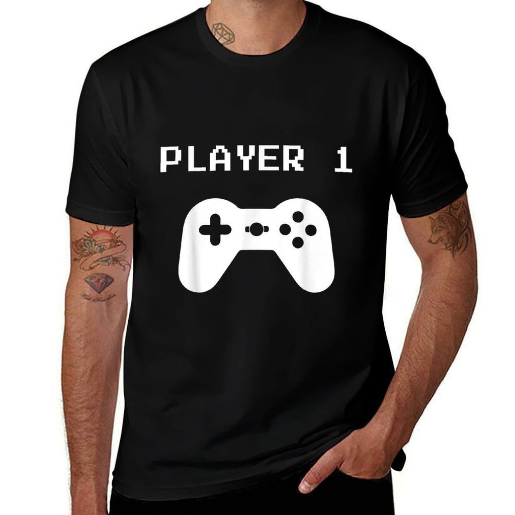 Player 1  2 Matchings for Video Gamers  Ribbed Collar T-Shirt