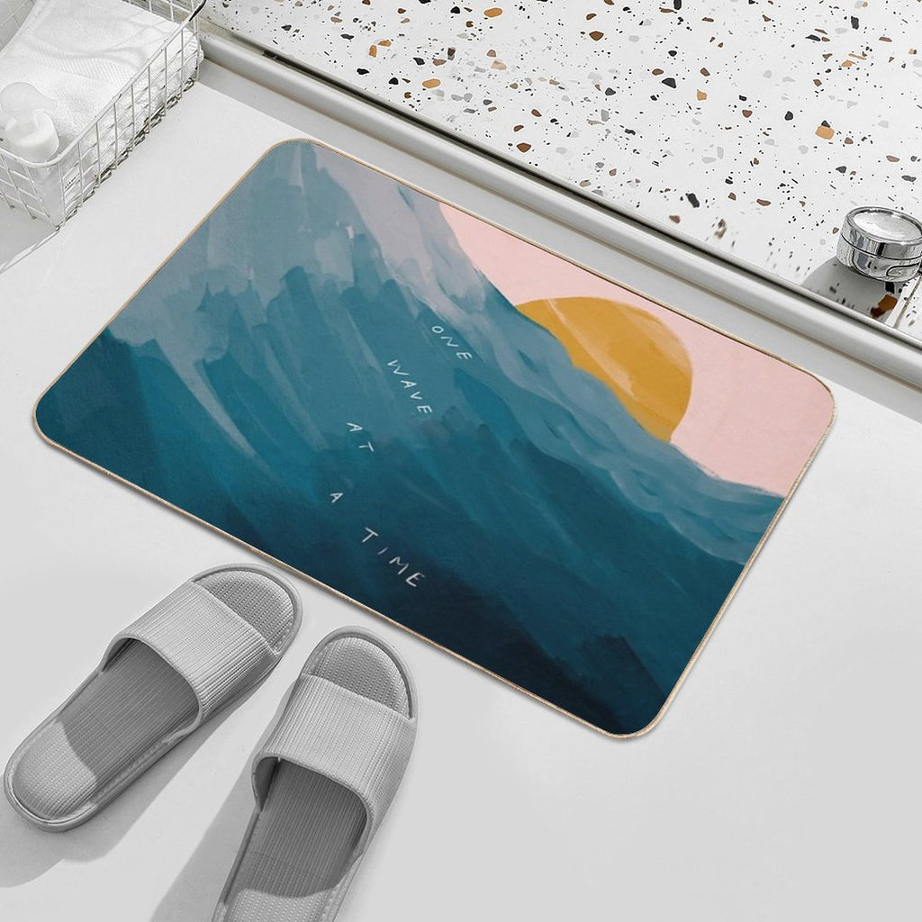 One Wave At A Time - Abstract Art - Inspirational Quote with Ocean, Sea Inspired - Morgan Harper Nichols  Odorless Bath Mat