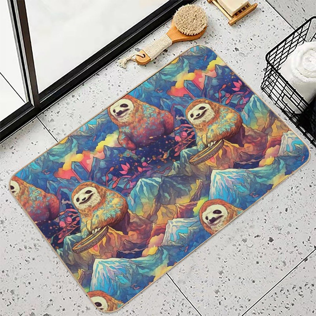 Happy Sloth Shaman - Sloth Nouveau Pattern  Long-Lasting Bath Mat