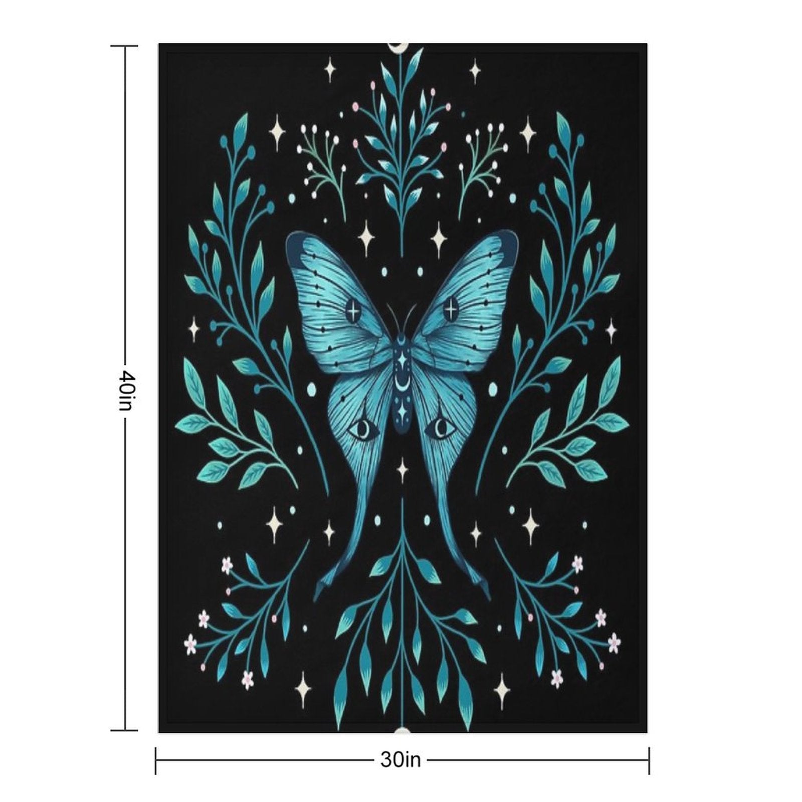 Mystical Moon Moth - Turquoise Eco-conscious Throw Blanket