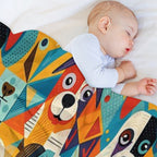 Geometrical Dogs Pattern Lightweight Throw Blanket