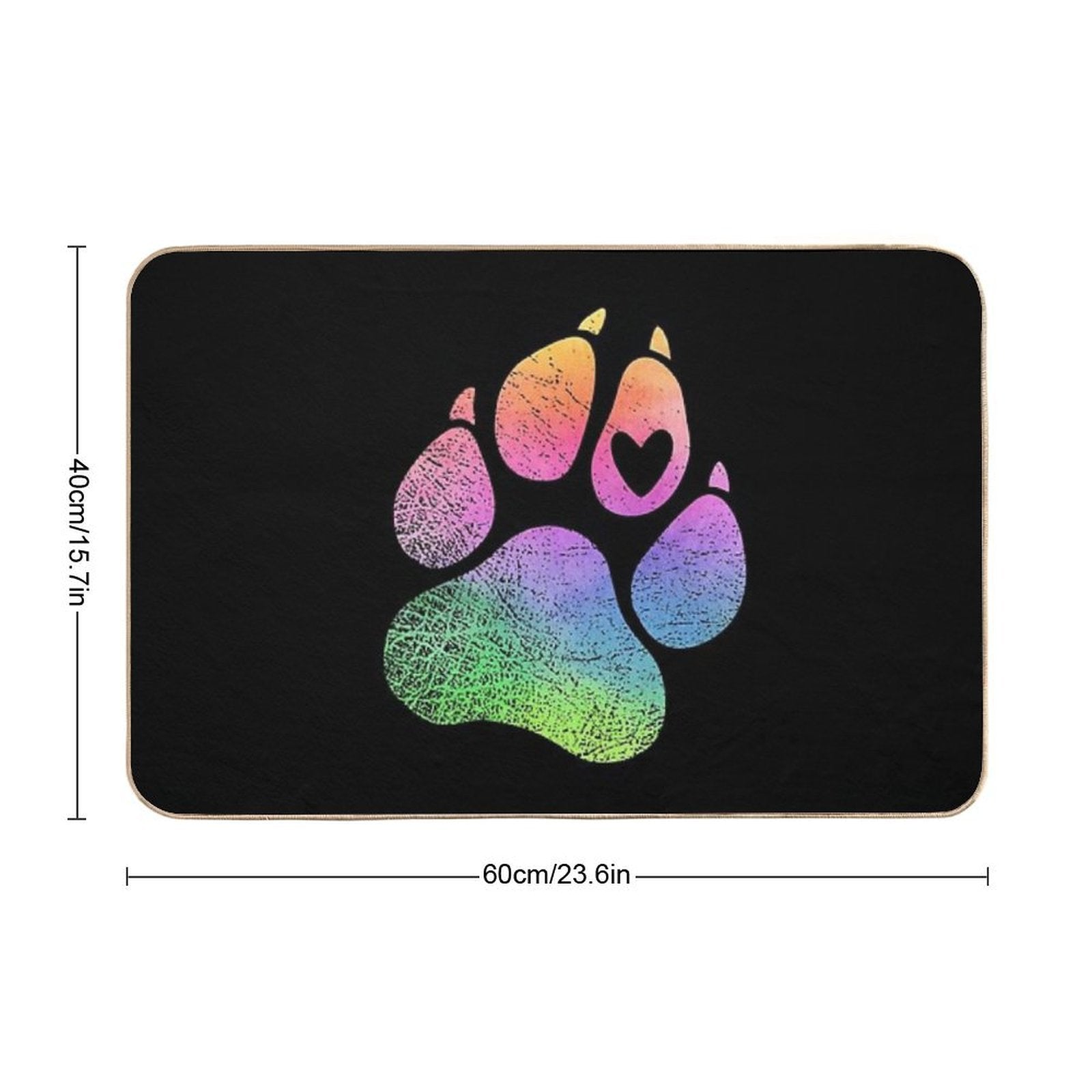 Dog’s Paw Print with A Heart Rainbow Watercolour Design for Animal Lovers.  Repositionable Bath Mat