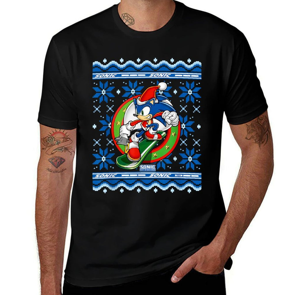 Sonic The Hedgehog Christmas Shredding Sonic Ugly Sweater  Soft T-Shirt