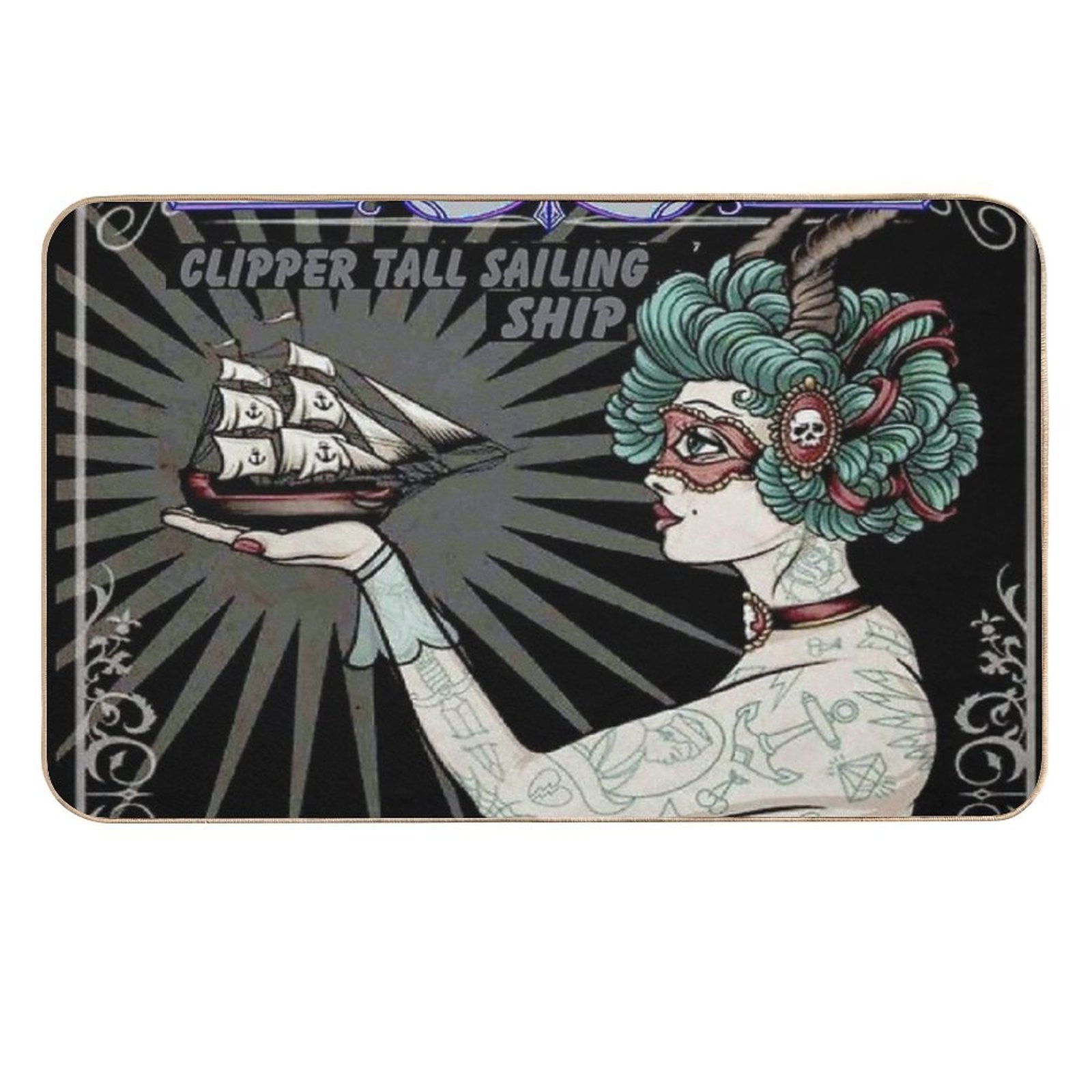 AMAZING TATTOOED LADY  Vintage Colorful Art Advertising  Print  Long-Lasting Bath Mat