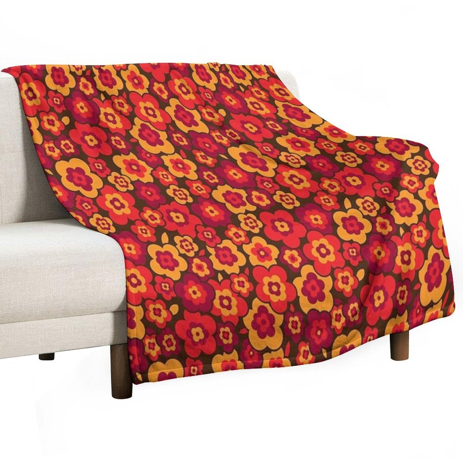 Retro Vintage Orange Poppies Gift-ready Throw Blanket