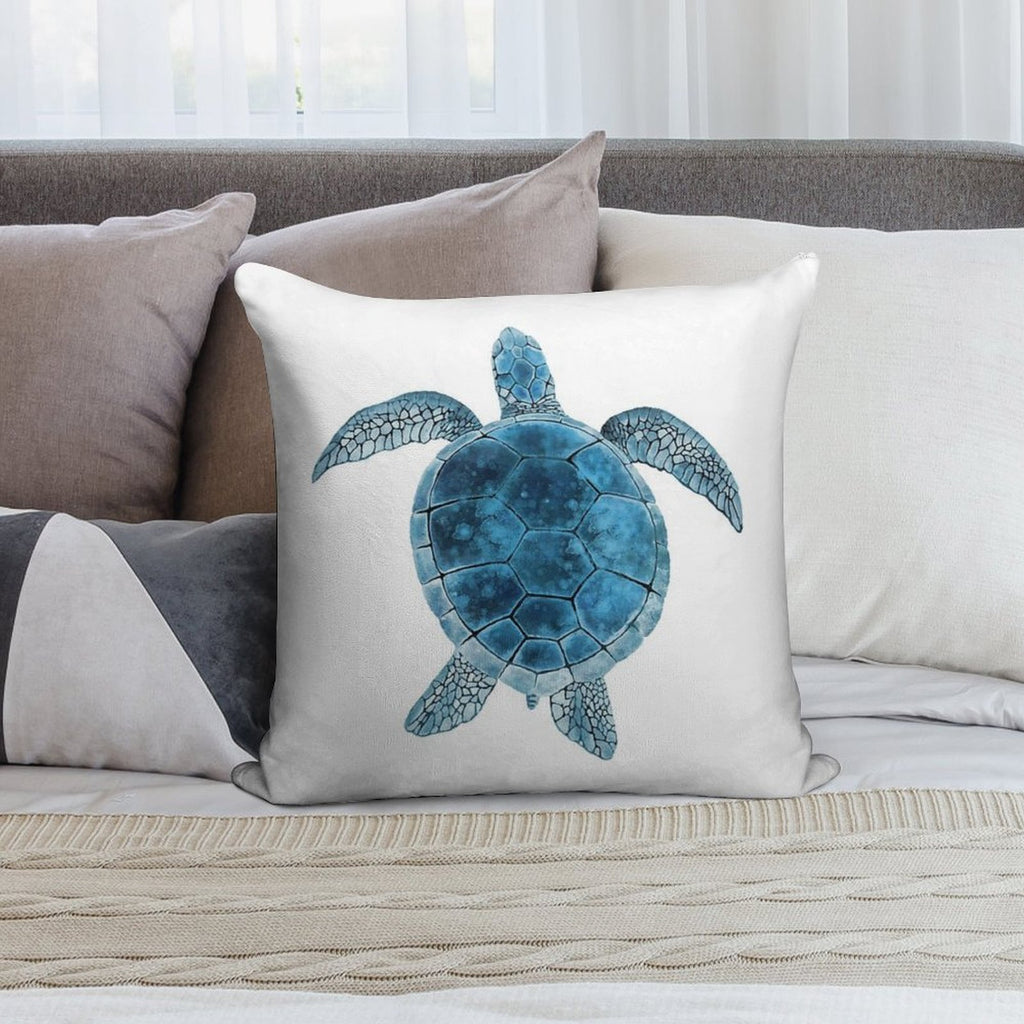 Watercolor Sea Turtle - Turquoise Blue Soft Luxury Feel Throw Pillow