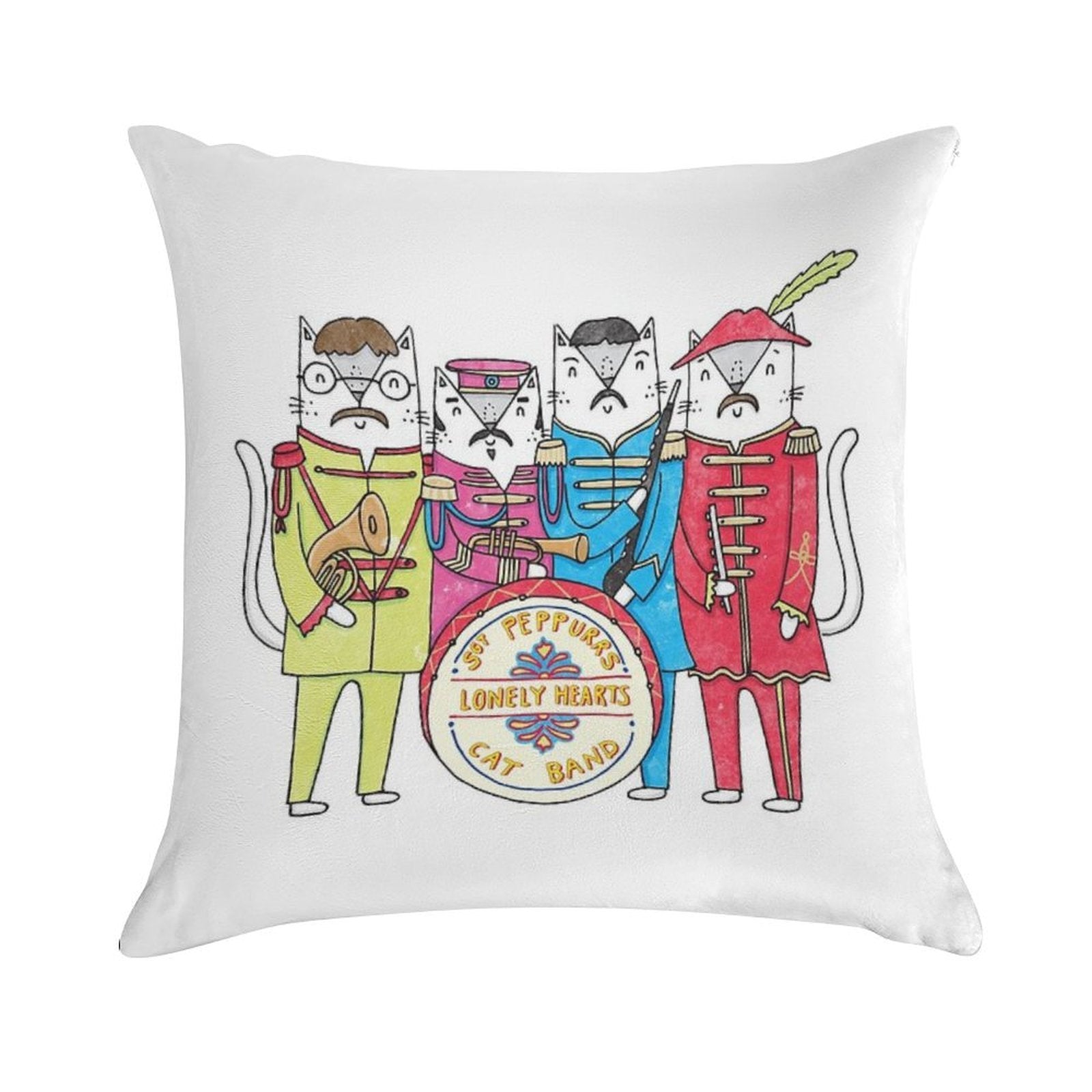 SGT Peppurr's Lonely Hearts Cats Band Soft Reinforced Edging Throw Pillow