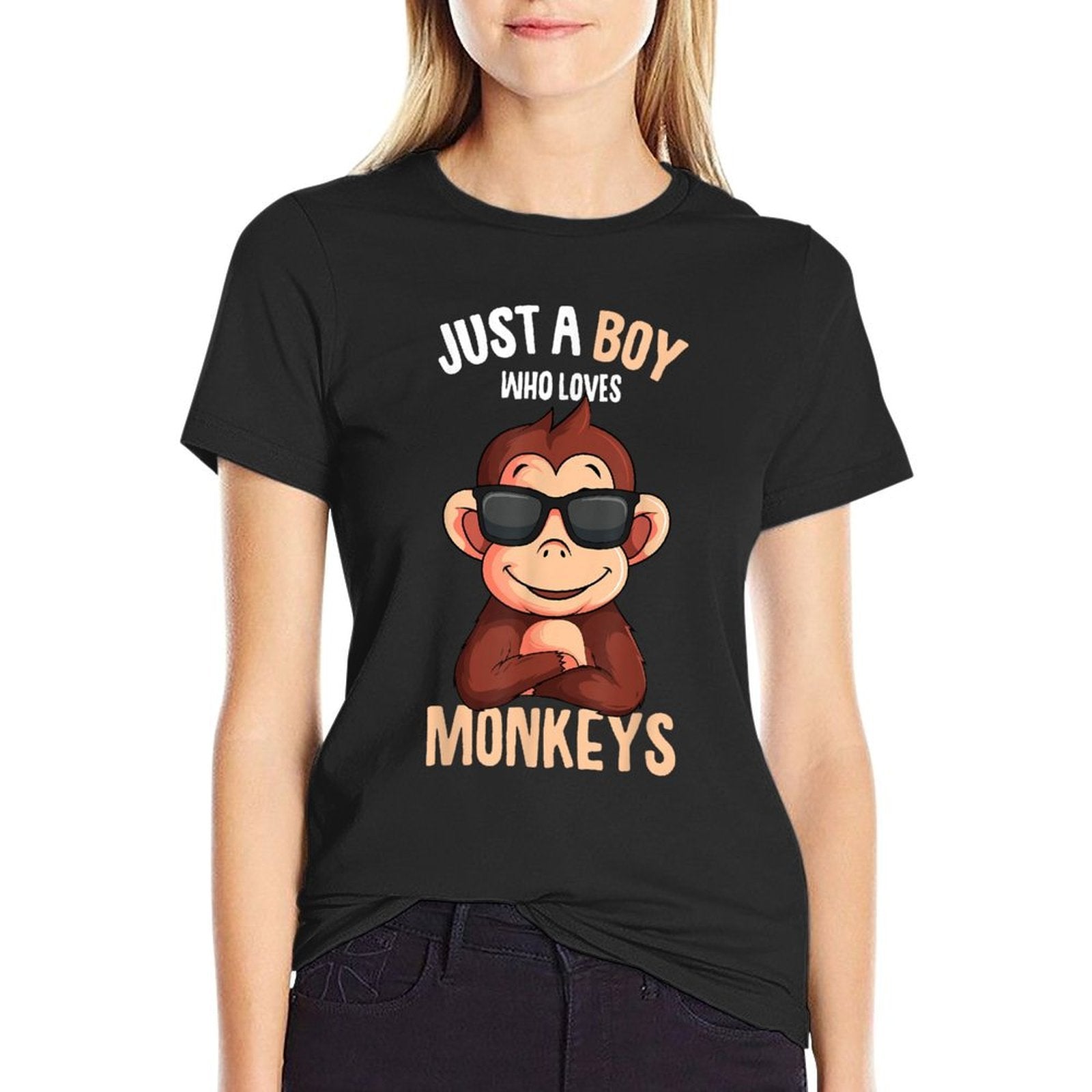 Monkey Just A Boy Who Loves Monkeys Boys Kids  Graphic-printed T-Shirt