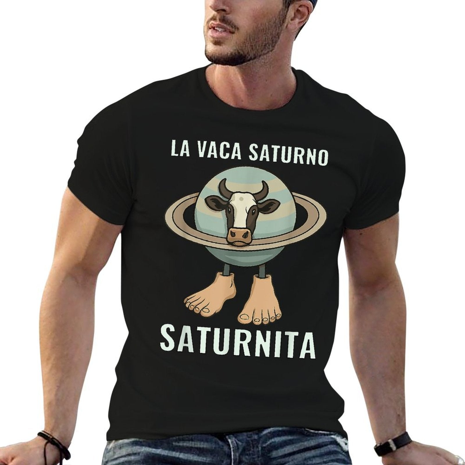 Saturnita Cow Planet Meme  Moisture-wicking T-Shirt