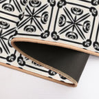 Nouveau Spanish Tile Pattern in Black And Almond Cream  Non-Slip Bath Mat