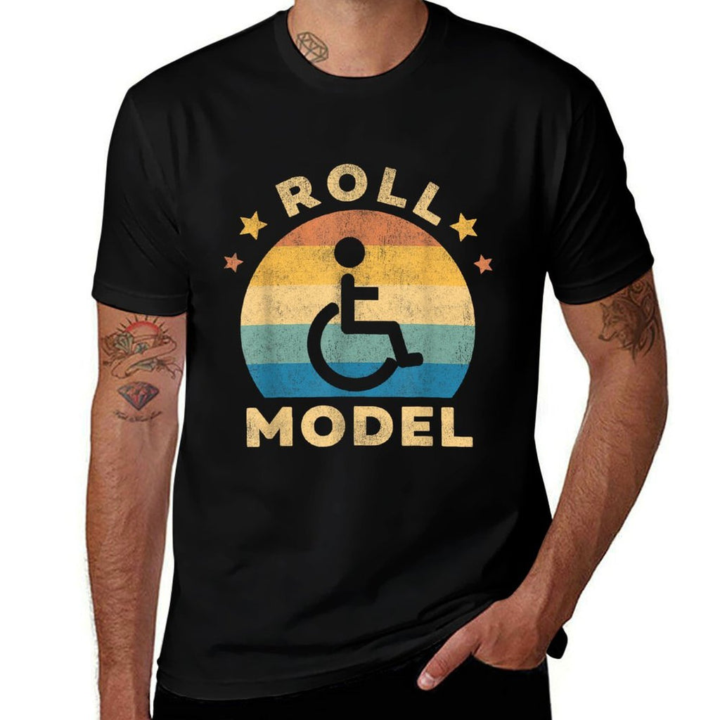 Funny Wheelchair Humor Retro Handicap Disability Roll Model  Soft T-Shirt