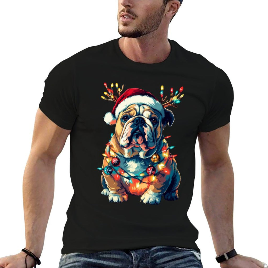 English Bulldog Dog Christmas Lights Xmas Sweatshirt  Versatile T-Shirt