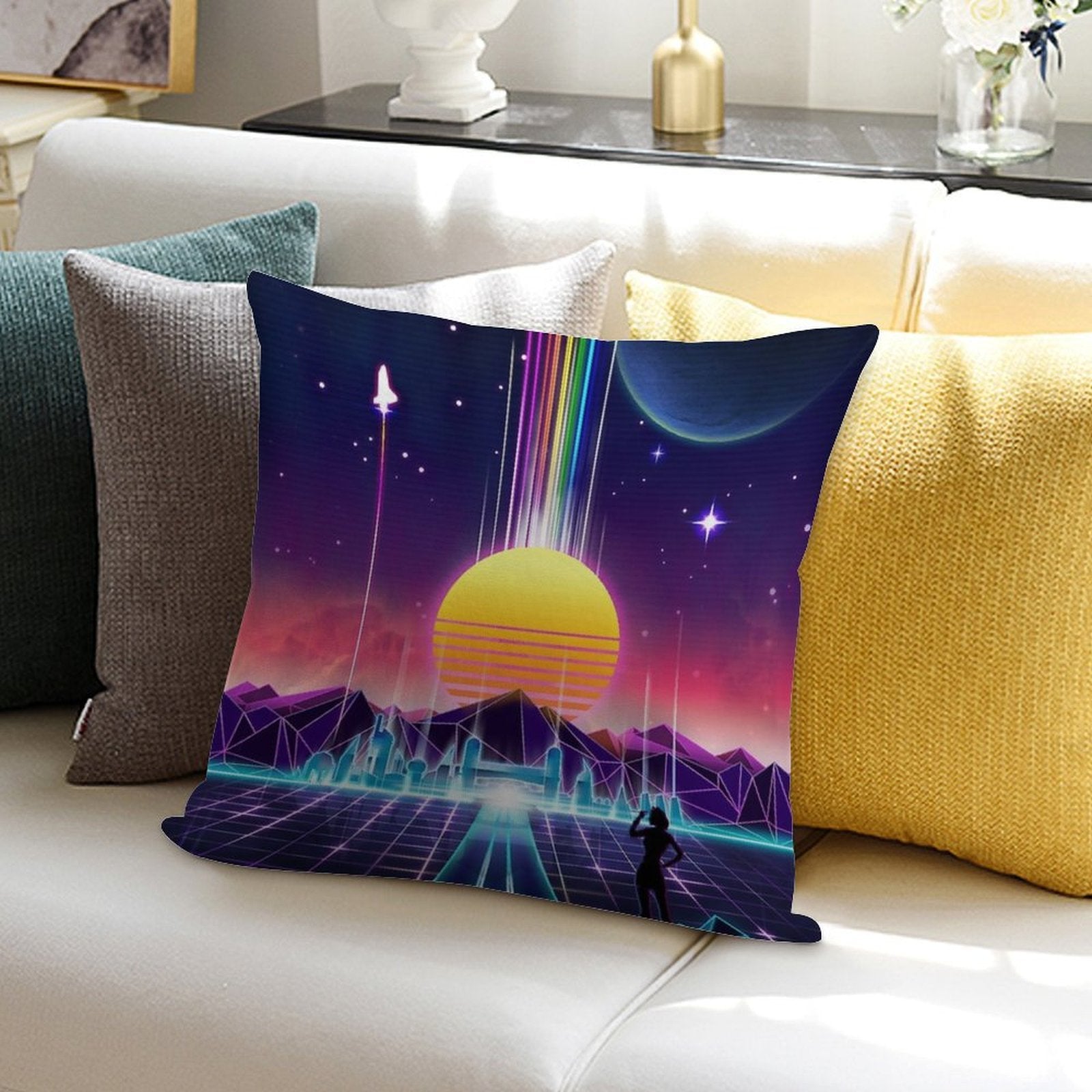 Neon Sunrise Soft Bedroom Essential Throw Pillow