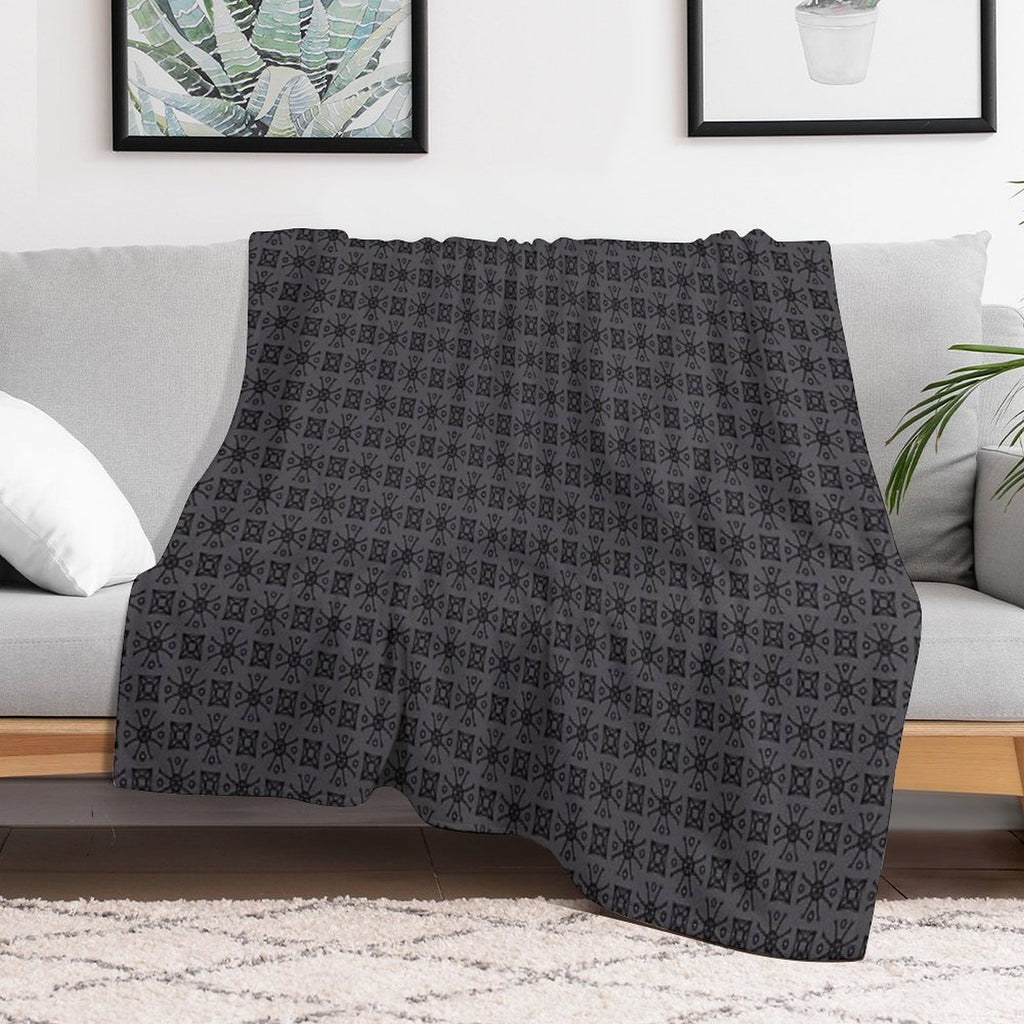 Geometric Pattern Doodly Grey Black All-season Throw Blanket