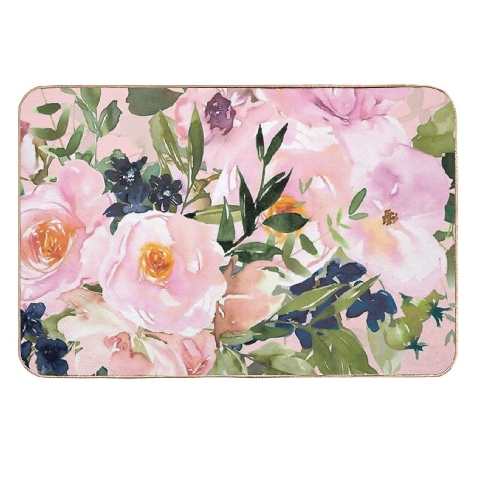 Spring, Floral Watercolor, Pink Rose Bouquet  Versatile Bath Mat