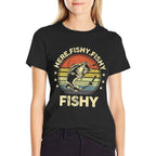 Fishing Here-Fishy Bass Fish Funny Dad  Relaxed-fit T-Shirt