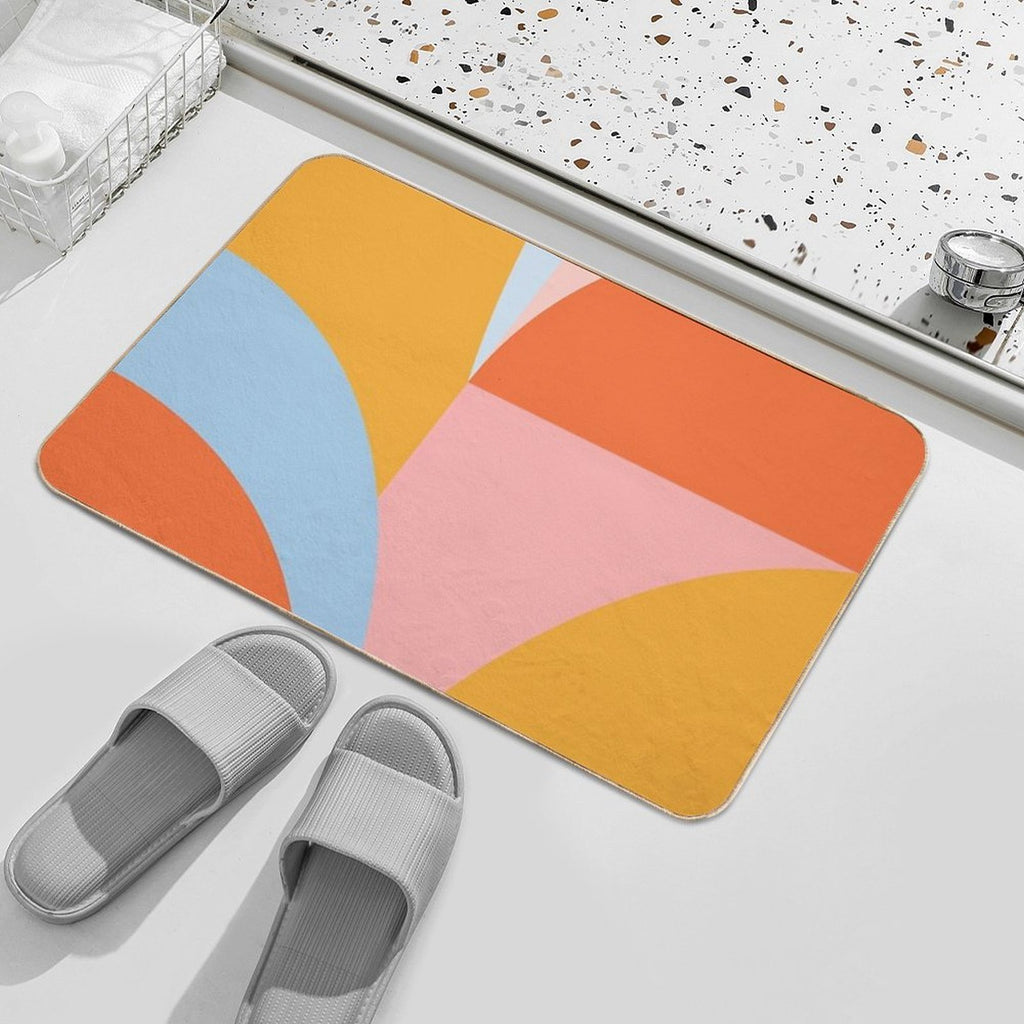 Geometric Shapes  Retro Beach Vibes Colors  Eco-Friendly Bath Mat
