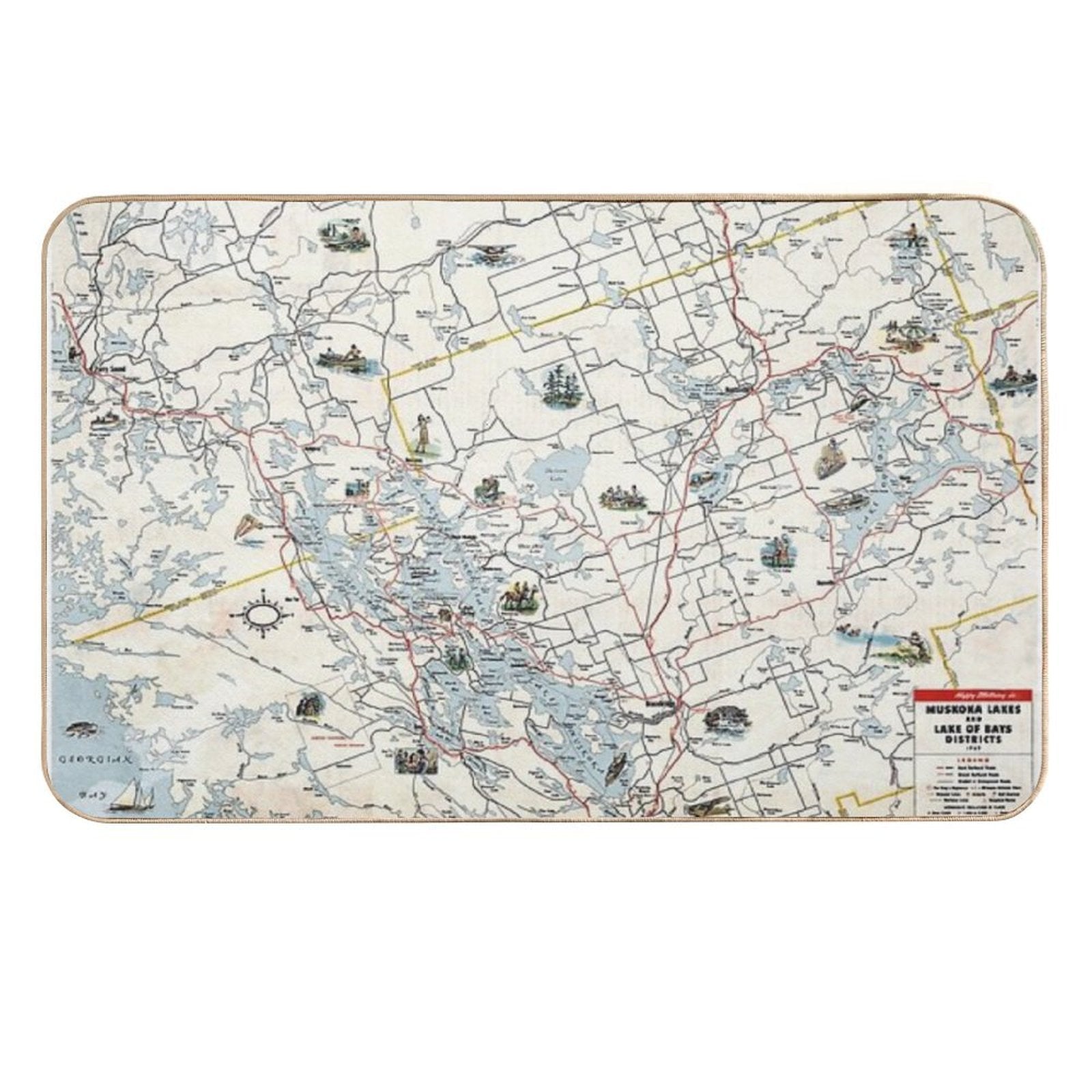 Muskoka Lakes Tourist Map 1949  Dirt-Trapping Bath Mat