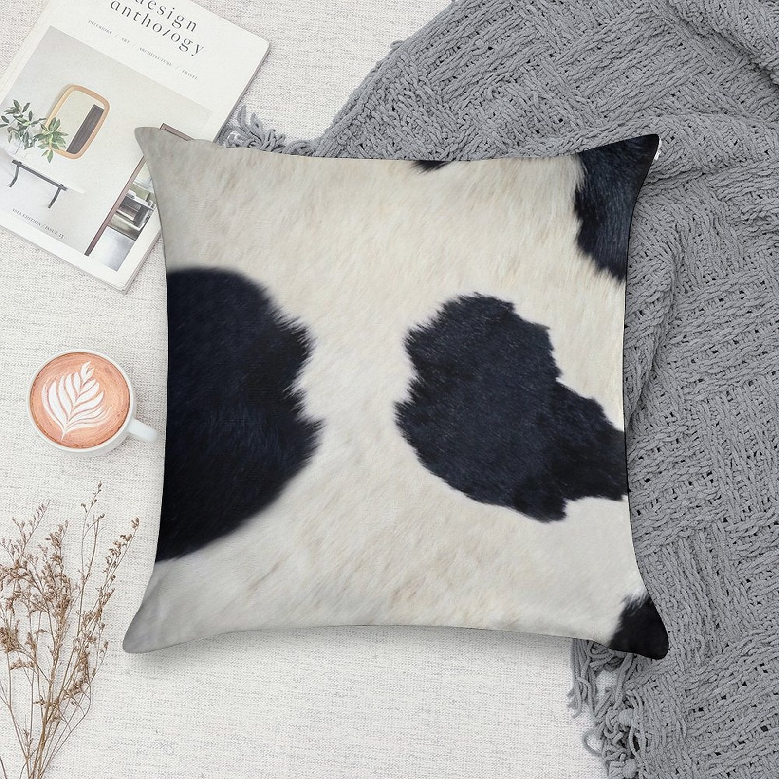 Black And White Cow Print Soft Hidden Zipper Throw Pillow