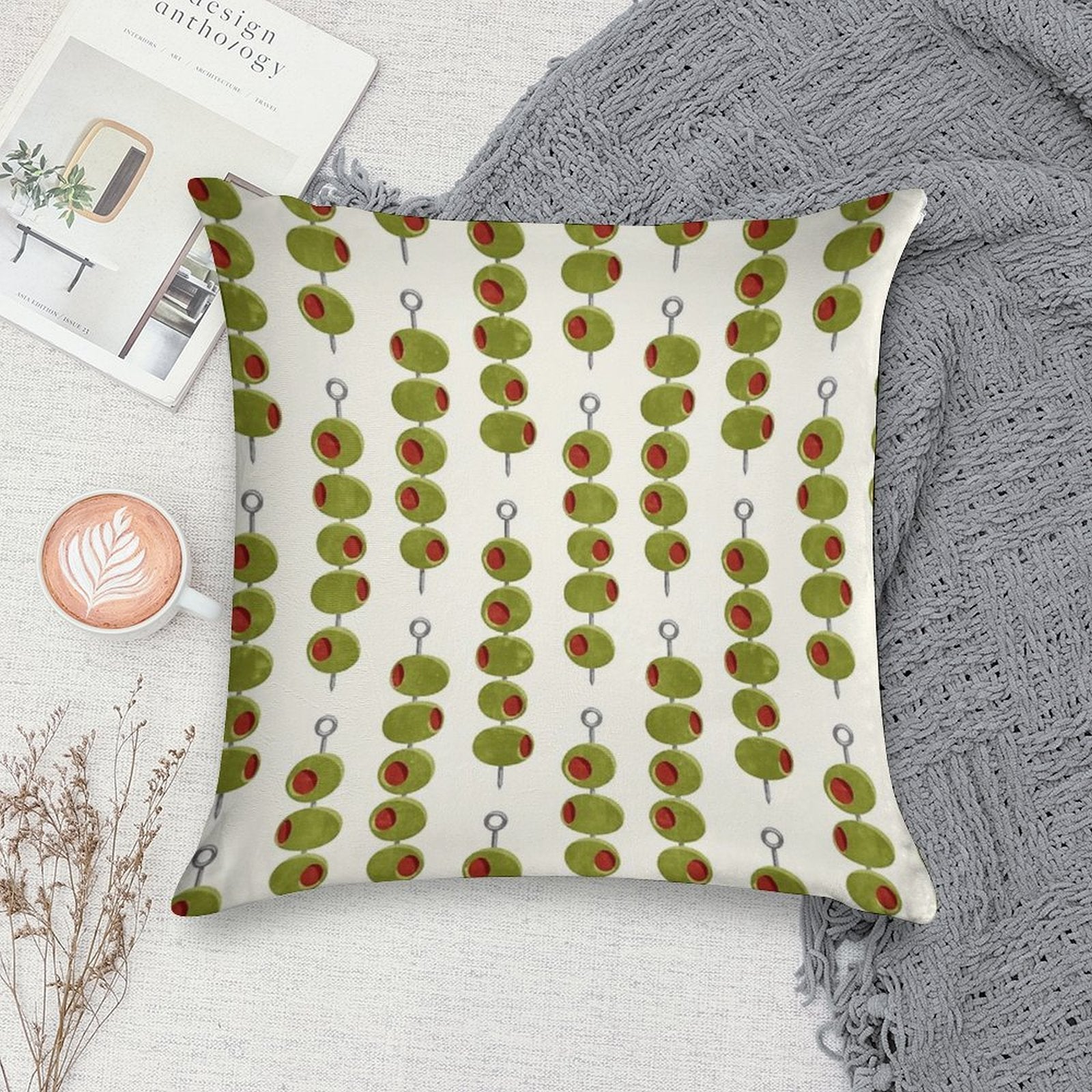 Martini Cocktail Olives  - Olives on A Stick Soft Shrink-Resistant Throw Pillow