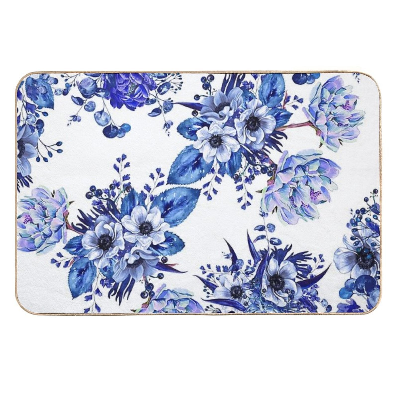 Blue Floral Design  Pet-Safe Bath Mat