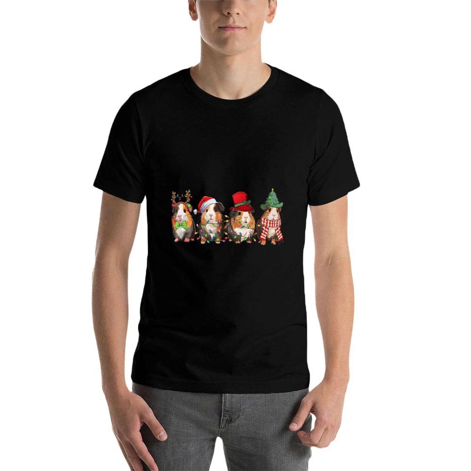 Merry Pigmas Cute Santa Guinea Pig Squad Christmas Lights  Versatile T-Shirt