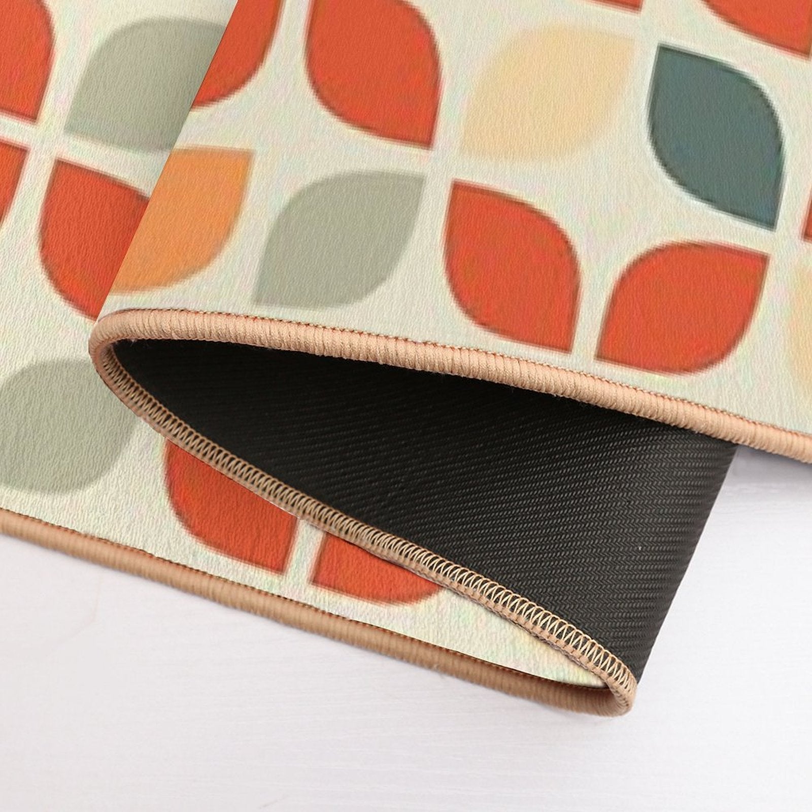 Mid Century Modern Tulip Pattern Red Blue  Pet-Safe Bath Mat